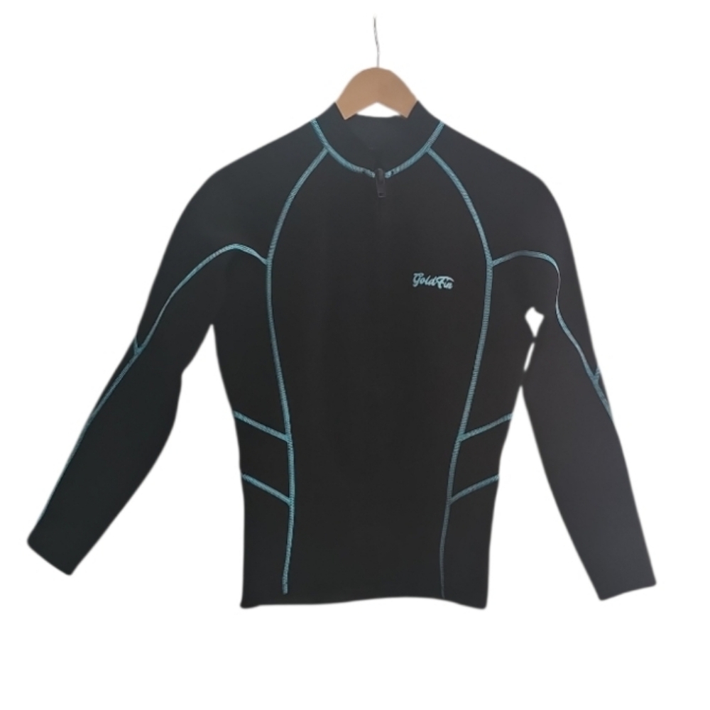 GoldFin Neoprene Full Zip Jacket Women’s Large Black Blue Athletic Wetsuit Top